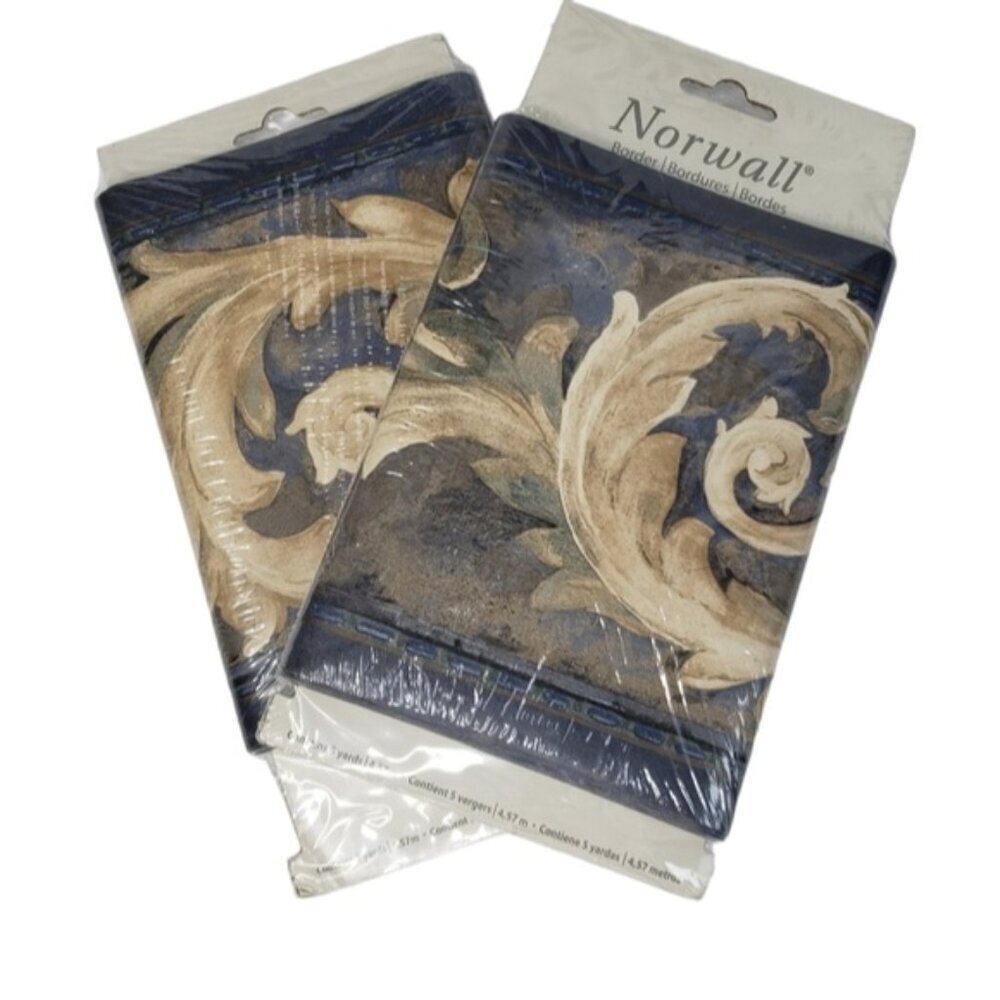 Vintage Norwall Wallpaper Border Pre Pasted Blue Tan